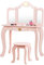 COSTWAY Kinder Schminktisch mit Hocker und Abnehmbarer Spiegel, Mädchen Frisiertisch Holz, Kindertisch mit Schublade, Spiegeltisch 80x42x105cm (Rosa)