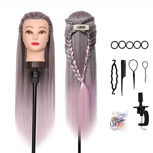 Oefenhoofd, DanseeMeibr Plus 26-28Inch Kappershoofd 100% Synthetische Haar Zacht Professioneel Ombre Traininghoofd Kapperspop Oefenpop voor Kapsels Oefenen met Steun+ Styling Accessoires