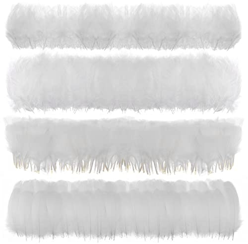 MWOOT 400 Stück Weiß Federn zum Basteln Deko, 7-15CM Natur Bastelfedern, 4 Arten Federn für Traumfänger Faschingskostüme Halloween Masken Herstellung Ostereier Zubehör Dekoration, Crafts Feather