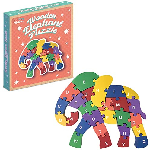 Playwrite Wooden Jigsaw Elephant Puzzle for Toddlers Kids 2 3 4 year old - 26 Piece Alphabet Puzzle Early Learning Educational Wooden Toys Gifts for Children