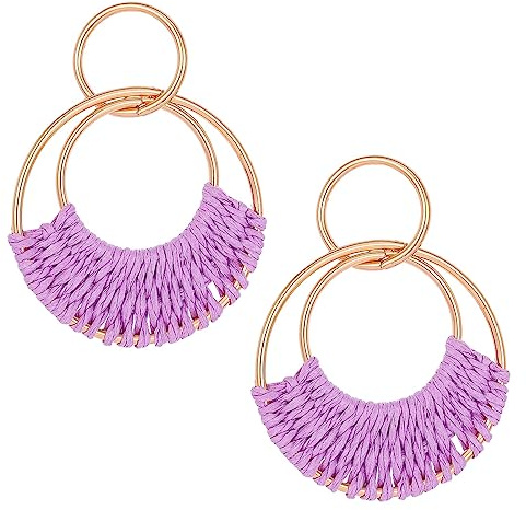 SIXDUTON Creolen Ohrringe für Damen, Hand Gefertigte Stroh Wicker Rattan Vintage Bohemian Schmuck Geschenk für Frauen und Mädchen