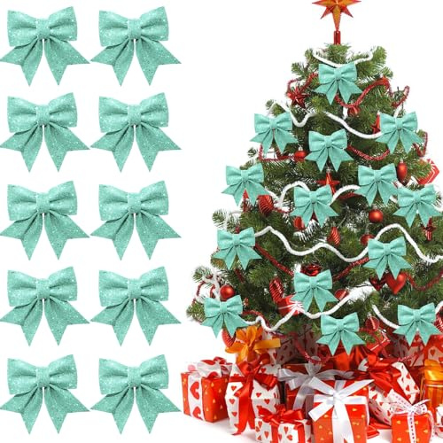 ACTOYS Weihnachten Schleife, 10 Stück Kranz Schleifen Pailletten, Geschenkschleife Glitzer für Anhänger Weihnachten Schmuck (Blau)