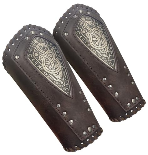 HiiFeuer Viking Geprägter Drache Kunstleder Armschützer, Mittelalterliche Vintage Söldner Arm Armschienen, Retro Ritter Fehdehandschuhe