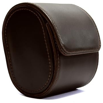 Longjet Uhrenbox, Organizer für Herren, tragbare Uhrenrolle, Reiseetui mit abnehmbarem Samtkissenhalter (1 Schlitz, Schokoladenbraun/Echtleder)