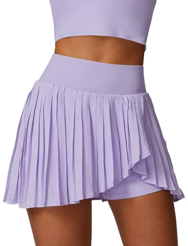 SEAUR Gonna da tennis da donna con pantaloni piegati, gonna sportiva, da golf, da tennis, da corsa, con 1 tasca, per allenamento, running, minigonna – S-XL, Lilla, M
