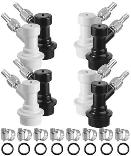 4 Pairs Corny Keg Ball Lock Quick Disconnect Set, Home Brewing Cornelius Keg Parts Ball Lock Keg Fittings with Stainless 5/16'' Gas 1/4'' Beer Barb Swivel Nuts Hose Clamp for Keg Post Coupler