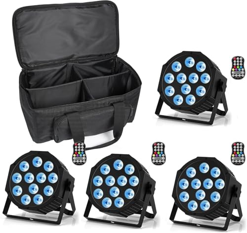 Erreyht 4PCS RGBW Par LED Batteria con Borsa, Ricaricabile 12 LED Illuminazione Palco 24W Luci da Palco con Telecomando e Funzione Timer per Feste DJ Bar Banda Concerto Club Christmas