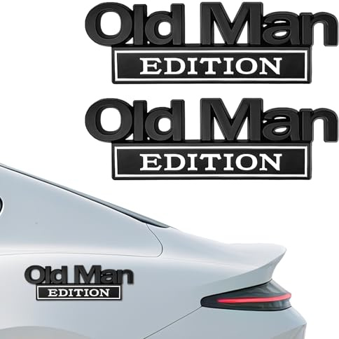 Old Man Edition Auto-Emblem, 2 Stück 3D-Metall-Aufkleber, 2025 Neue Autoaufkleber für Männer, Lustige Edition Stoßstangenaufkleber für Auto, LKW, SUV, Seite Oder Heckklappe (Silber-Schwarz)