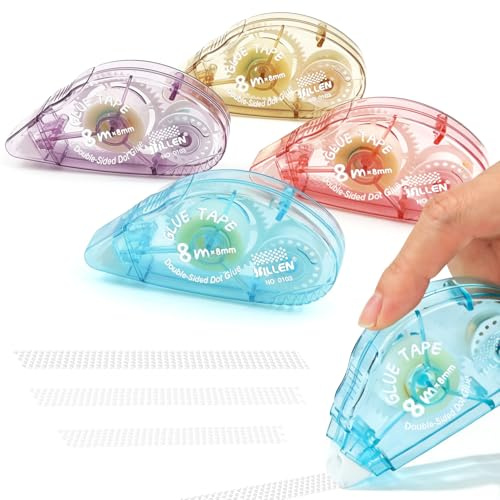 Qcdou Rullo per colla, confezione da 4 rulli per colla, dispenser per nastro biadesivo, 8 m x 8 mm, nastro adesivo, forniture per scrapbooking, penna a nastro biadesivo per foto, biglietti, diari