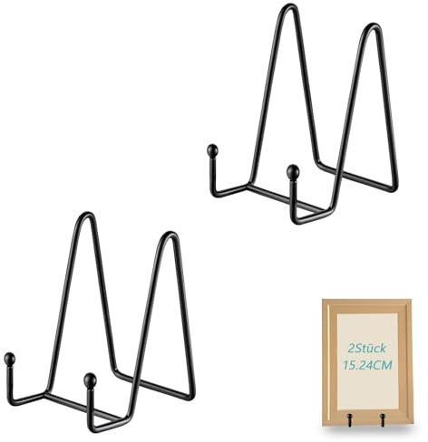 XHMAXE Tellerständer aus stabilem Metall, 15,2 cm, Schwarz, 2 Stück | Für Dekoteller, Bücher, Fotos und Platten – ideal als Tischaufsteller für Schreibtisch, Regal und Vitrine
