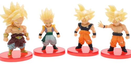 Aristo Solutions 4-teiliges Anime Chibi Figuren Set - Mini Action Manga Sammelfiguren mit Standfuß - Kämpfer & Helden Stil für Anime Fans - Deko, Geschenk & Vitrine - Z Gold Fighter Set