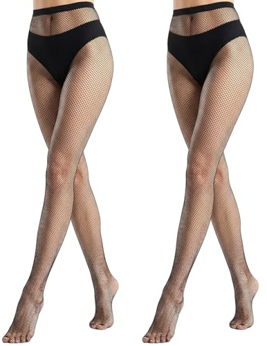 2 Pairs Black Fish Net Tights for Women, Small Mesh Black Fishnet Tights | Durable Micro Mesh Fishnet Tights Womens, High Waist, Breathable & Comfortable Fit