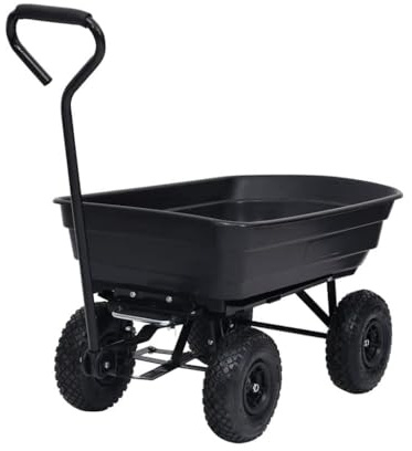 QUAHEAS Carrello ribaltabile da giardino, portata 300 kg, volume 75 l, con telaio in acciaio e ruote in gomma PU, carrello a mano per giardino, magazzino, cantiere, aiuto per il trasporto, pieghevole