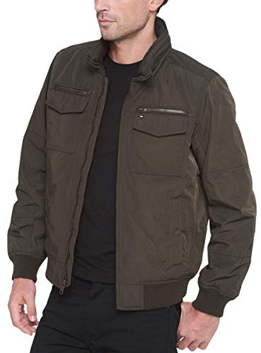 Tommy Hilfiger Men's Water and Wind Resistant Performance Bomber Jacket (Standard and Big & Tall), Army Green, Large