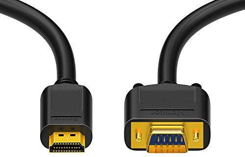 HD Supply Cable HDMI/VGA Convertidor activo de alta velocidad, 2,00 m, conector HDMI A (19 pines) a conector VGA (DE-15), contactos chapados en oro, blindaje múltiple, negro | HDMI macho a VGA macho con contactos dorados para una transmisión de señal de baja pérdida hasta Full HD 1080p.