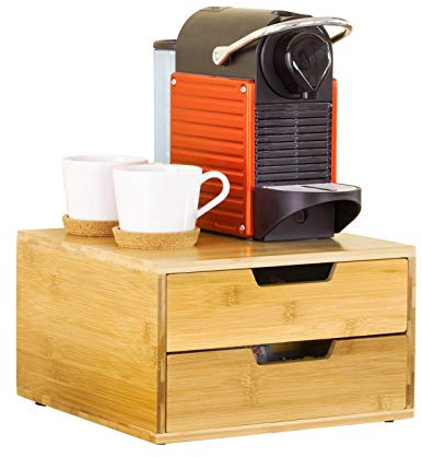 SoBuy Boîte à Thé en Bois avec Compartiments Boîte de Rangement Thé, Café, Capsules, Sucre, Épices Tiroir Coulissant Boîte à Thé avec Couvercle pour Cuisine ou Cadeau Style Naturel 31x18x30cm FRG82-N