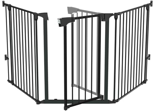 Bonnlo Baby Safety Gate, 82-Inch Configurable Walk-Through Fence for Toddler/Pet/Dog/Cat/Puppy, Adjustable Metal Barrier for Fireplace/Stairs/Doorways