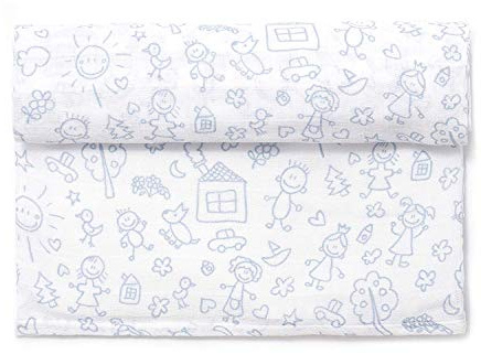 Ti TIN | Baby Musselin, 125x125 cm | Musselin Tuch mit Familien-Motiv, leichte und weiche Baumwollfaser, Mulltuch vielseitig einsetzbar, als Decke, Halstuch/Dreieckstuch, Spucktuch etc, Farbe: Blau