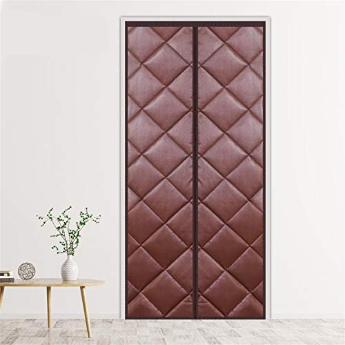 LIVEINU Wärmeschutzvorhang Magnet Thermo Türvorhang Isolier Schutz Panel-Isolierung Thermovorhang Verdunklungsgardine Wasserdicht Winddicht Geräuschisolierung für Balkontür 120x200cm PU Leder Braun