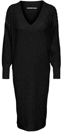 Only Femme Onlnew Tessa L/S Midi V Dress KNT Noos Robe Longue, Noir, S EU