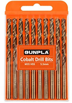 Gunpla M35 HSS Cobalt Bohrer Set 5.5MM 10-tlg. Spiralbohrer Stahlbohrer Eisenbohrer Metallbohrer Set für Edelstahl, Aluminium, Hartplastik und Hölzern