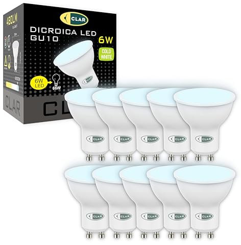 CLAR - GU10 LED, Luce Fredda, 6W, Lampadine LED (Pack 10)