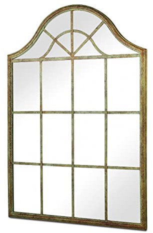 MirrorOutlet GM089 Wandspiegel, groß, Metall, rustikal, gewölbt, 92 x 63 cm, Grün