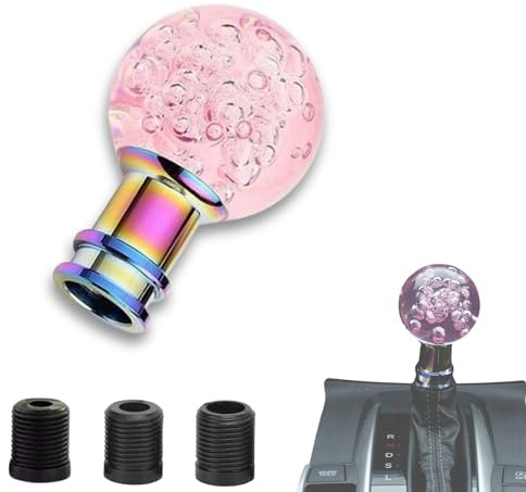 Rankomu Auto Schaltknauf Pink Crystal Bubble, Automatik Schaltgetriebe Auto Universal Schaltknaufkopf, Mit 8mm/10mm/12mm 3-Gewinde Adaptern, Für Pkw, Suv, Lkw (Rosa)