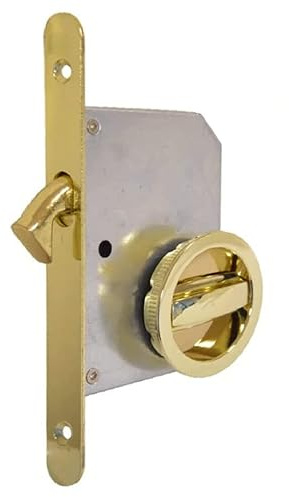 bricoleva.it Kit de serrure de porte coulissante rosette ronde avec loquet, poignée avec serrure pour porte coulissante (couleur laiton poli)
