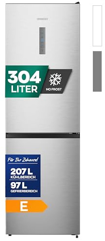Heinrich´s Kühlgefrierkombination 304Liter, Kühlvolumen 207L, Gefrierfach 97L,LED Innenraumbeleuchtung, Kühlschrank Türanschlag wechselbar, leise 39dB,NO FROST,Temparatur Touch Bedienung,inox