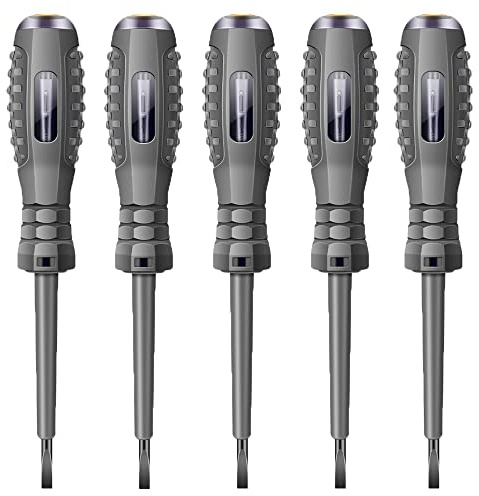 ExcInter 5Pcs Voltage Tester Pen Magnetic Pen Tip Steel Batch Slotted Screwdriver Multi-Functional Indicator
