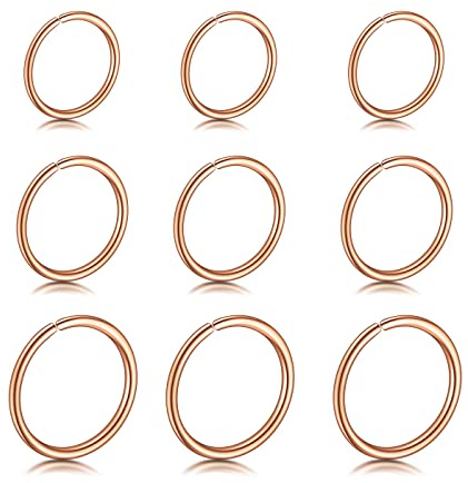 IUDWCG 9 Stück Edelstahl Nasenring Ring nahtlose runde Ohrringe durchbohrte Ohrringe Schmuck 3 Größen (Roségold)