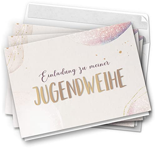 10 moderne Jugendweihe Einladungskarten - Motiv Rosa Sparkle - Design Klappkarten Einladung Karten mit Umschlag