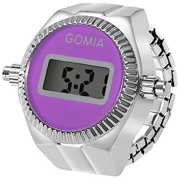 JewelryWe Reloj con Anillo, Reloj de Dedo, Reloj de Tamaño Ajustable, Reloj con Anillo Elástico, Caja Plateado con Esfera Negra
