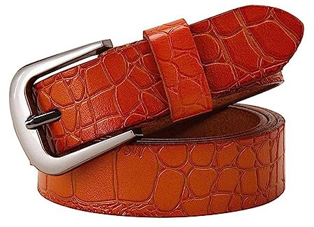 NIUXICH Ledergürtel für Damen, Dornschließe, Gürtel für Damenbekleidung, dekorativer Gürtel, Breite 2,8cm, Bekleidungszubehör, Orange, 105cm
