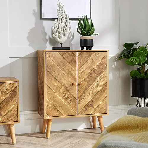 Home Source Dallas Sideboard 2 Doors Storage Cupboard Cabinet Home Living Room Furniture, Natural