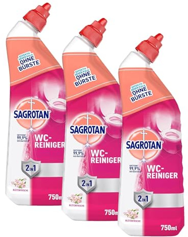 Sagrotan WC-Reiniger Blütenfrische – 2in1 Reinigungsmittel mit Antischmutzfilm für langanhaltende WC-Frische – 1 x 750 ml (Packung mit 3)