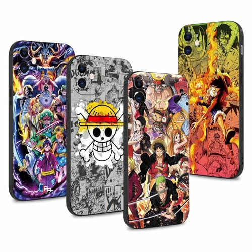PBNDJVG 4 Pièces Coque pour Apple iPhone 11 6.1 Pouces, Animé Luffy Zoro Gear 5 Sun God Nika avec Protection Caméra Etui Housse de Anti-Drop TPU Silicone Mince Souple Anti-Rayures Antichoc Case