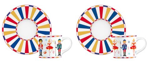 Bialetti Nussknacker, Set aus 2 Tassen mit Untertassen, Porzellan