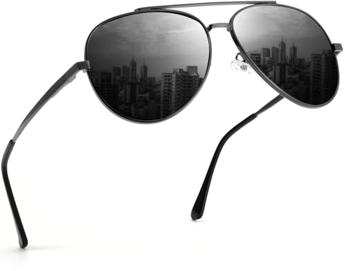 ANYLUV Polarisiert Sonnenbrille Herren Damen Premium Metallrahmen Unisex mit UV400 Schutz Vintage Schwarz Fahrerbrille