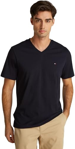 Tommy Hilfiger T-Shirt Manches Courtes Homme Essential Tee avec Col en V, Bleu (Desert Sky), L