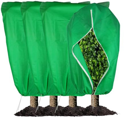 NONMON 4pcs Plant Fleece Frost Protection Cover 80x120CM Garden Fleece Frost Protection Bags Frost Blankets Tree Covers with Zipper Drawstring for Tree Winter Outdoor Cold Weather