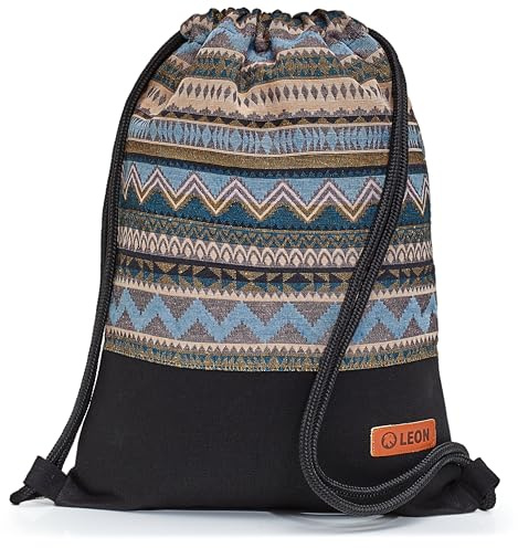 By Bers Leon, grande sacca da palestra di alta qualità, con tasche interne, zaino da donna, uomo, adolescente, palestra, 45 x 34 cm, per sport, viaggi, uso quotidiano, Tb_boho_nero_009, 40cm hoch