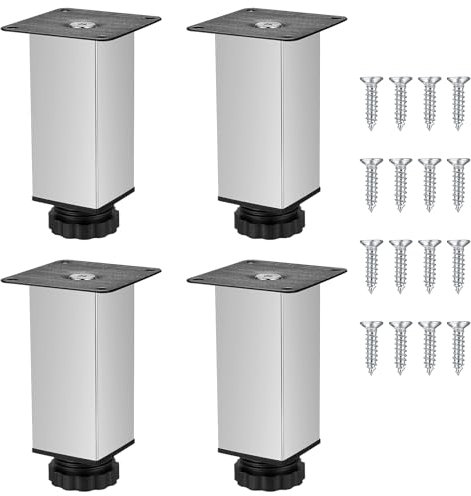 4 Piedini per Mobili Regolabili 0-12 mm, 10cm Piedini Regolabili per Mobili, Gambe per Mobili, Piedi Regolabili per Mobili, Piedini in Acciaio Inox, Piedini per Letto Divano Armadietto Tavolo Gambe