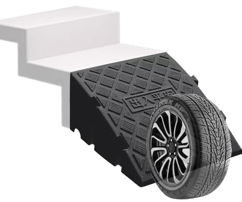 12,7 cm Erhöhung Auffahrt Bordsteinrampe für Rollstühle, Autos und Haustiere, rutschfeste Gummi-Schwellenrampe für Treppen, Türen, Gehwege und Rasenmäher (schwarz)