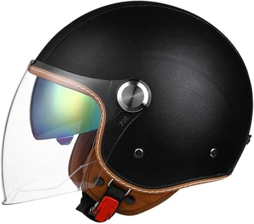 GKCEGHKS Mezzo Casco Scooter Crociera Bicicletta Casco A Scodella Scooter Motorino Mezzo Elmetto Moto retrò ECE Omologato Cromwell Caschi Portatile Mezzi Caschi Jet retrò Casco Scodella