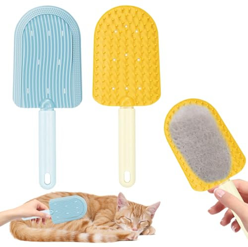 KIKVTER Katzenbürste, 2 Stück Katzen Bürste, Katzenkamm Silikon, Katzenbürste kurzhaar und Katzenbürste Langhaar, Katzenhaarbürste,Doppelseitige Bürste Katze Fellbürste Katze Hunde für Die Fellpflege