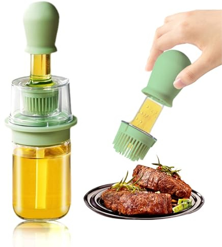 HVIHWI Dispensador de aceite 2 en 1 de 180 ml con cepillo de silicona para barbacoa, freír, hornear, hacer panqueques