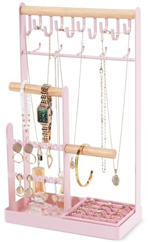 ProCase Schmuckständer Schmuckhalter Schmuckbaum, Schmuck Organizer Ketten Aufbewahrung Ständer Ohrringständer Schmuckaufbewahrung Kettenhalter Jewelry Stand für Halsketten Armbänder Ringe -Pink/L