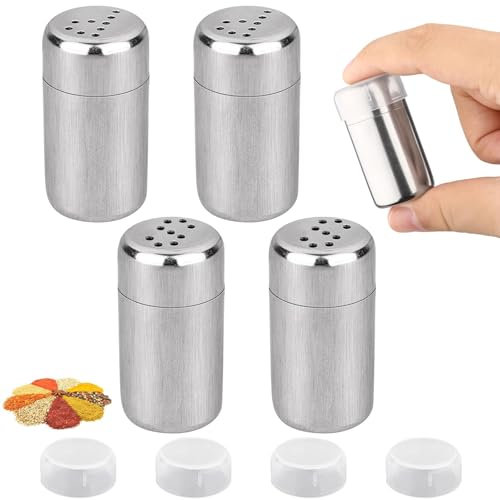 JOOTUEPO Juego de salero y pimentero pequeño, 4 Piezas Set de salero y pimentero de acero inoxidable, Rellenable Dispensador de Especias Accesorios de Cocina para Casa, Cocina, Barbacoa, Restaurante